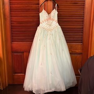 Precious Formals Ball Gown with Peacock Inspired Bodice Beading